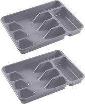 2x stuks bestekbakken/bestekhouders 5-vaks grijs - 34 x 26 x 5 cm - Keuken opberg accessoires