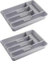 2x range-couverts/porte-couverts 5 compartiments gris - 34 x 25 x 4 cm - Accessoires de rangement de Cuisine