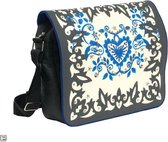 Newme succes schoudertas poeki frame imitatie leer kleuren blauw