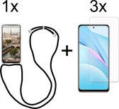 Xiaomi Mi 10T Lite 5G hoesje met koord transparant shock proof case - 3x Xiaomi Mi 10T Lite 5G screenprotector