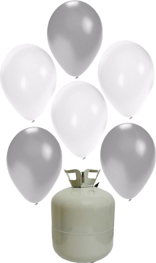 Foto: 20x helium ballonnen 27 cm wit zilver helium tank cilinder bruiloft trouwen huwelijk thema versiering