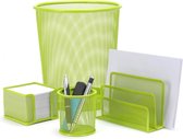 Bureauset groen van metaal met prullenbak en pennenbakje - Kantoor set / Bureau set