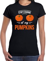 Halloween - Stop staring at my pumpkins halloween verkleed t-shirt zwart voor dames - horror shirt / kleding / kostuum M