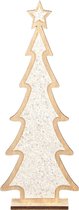 Kerstdecoratie houten kerstboom glitter wit 35,5 cm  - Vensterbank kerstdecoratie houten kerstbomen