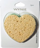 Wynie - 2 Gezichtsreiniging Spons / Facial Pad - Geel/Groen - Hart - In blisterverpakking