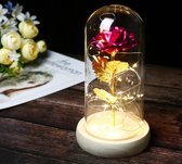 Gouden Roos In Glazen Stolp Met Led - Beauty And The Beast Roos - Valentijnsdag, Trouw & Liefde Cadeau | Cadeau Voor Haar | Moederdag Cadeautje | Kerst Cadeau | Huwelijkscadeau |