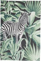 Groen Kleed met Zebra 60 x 90 cm - Katoen - Tropisch - Decoratie - Badkamer - Woonkamer - Vloerkleed