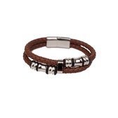 bruin leren armband | culya  | bruin | stainless steel | 21 cm