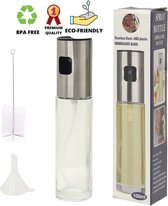 RVS Olijfolie Sprayer met accessoires - Olijfsprayer - Keuken Spray - Bakspray- olie & azijnstellen- Cooking spray - Olie sprayer - Olijfolie Spray - Hervulbaar - 100ml