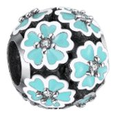 Tracelet - Zilveren bedels - Bedel bloemen turquoise | Bol bedel met zirkonia | 925 Sterling Zilver - Pandora Compatible - Met 925 Zilver Certificaat - Tip voor Valentijn