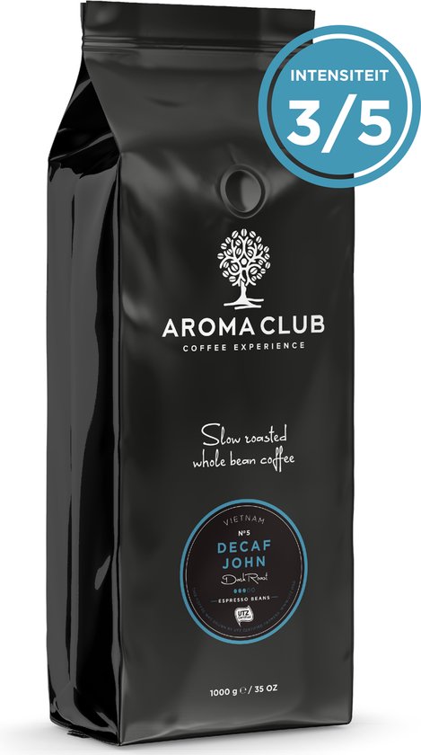Aroma Club - Cafeïnevrije Koffiebonen 1KG - No. 5 Decaf John - Koffie Intensiteit 3/5
