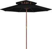 vidaXL Parasol dubbeldekker met houten paal 270 cm zwart