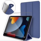 iPad 2021 Hoes Siliconen Case - iPad 10.2 Smart Cover Hoesje Blauw + iPad 2021 Screenprotector Beschermglas