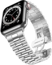 Strap-it Presidential luxe stalen band - Geschikt voor Apple Watch bandje - Series 1/2/3/4/5/6/7/8/9/SE - Zilver - RVS metalen band met vlindersluiting - Staal iWatch bandje voor maat: 38 mm 40 mm 41 mm