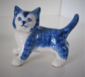 Heinen Delfts Blauw | Kleine katje | 2 stuks | Kerstdecoratie | Delfts Blauw | souvenir