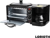 LORIOTH® 3 In 1 Ontbijt Set - Multifunctionele Elektrische Oven - Koffiezetapparaat - Ei Omelet - Praktisch - Zwart