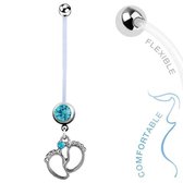 Fako Bijoux® - Zwangerschapspiercing - Babyvoetjes Kristal - Blauw