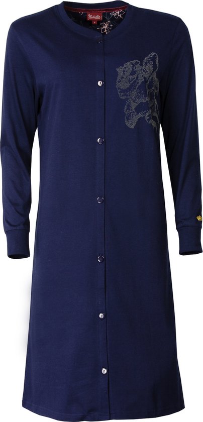 Medaillon Dames Nachthemd - Doorknoop - 100% Katoen - Blauw - Maat XL