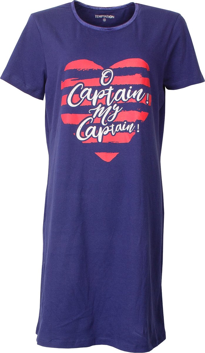 Temptation Dames Bigshirt - Nachthemd - Blauw - Maat L
