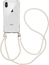 iMoshion Hoesje Geschikt voor iPhone X / Xs Hoesje Met Koord - iMoshion Backcover met koord + armband - Parels - Transparant