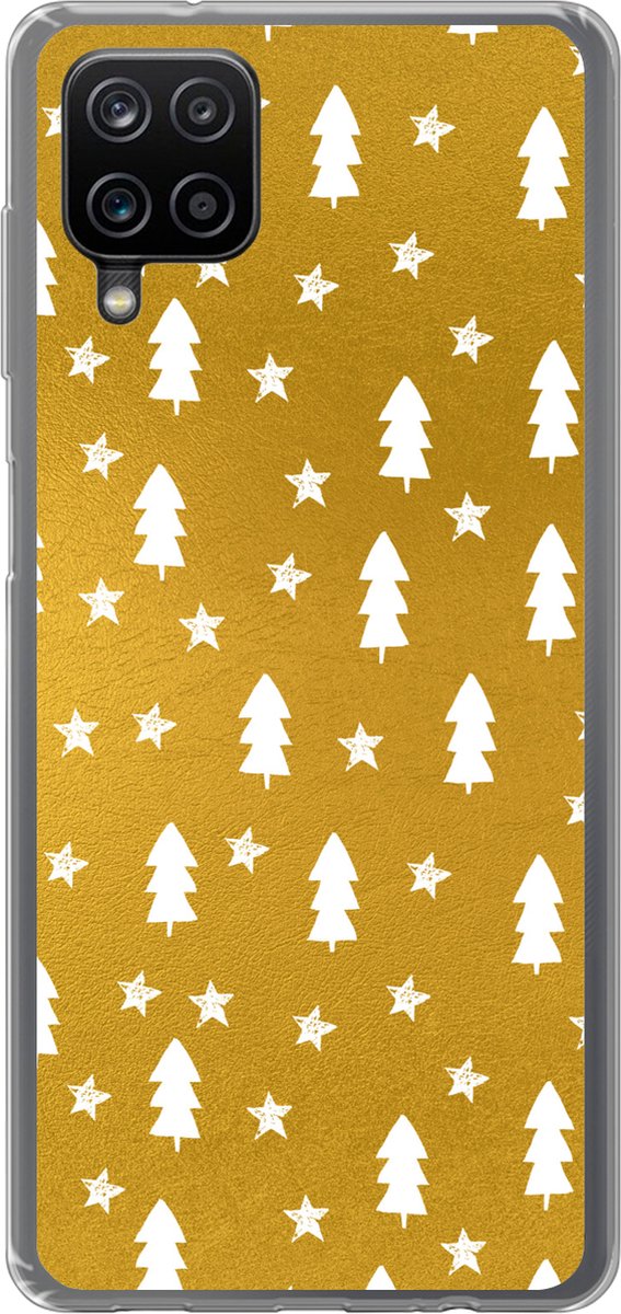 Telefoonhoesje Geschikt voor Samsung Galaxy A12 hoesje - Kerstboom - Sterren - Goud - Siliconen Telefoonhoesje Telefoonhoesje