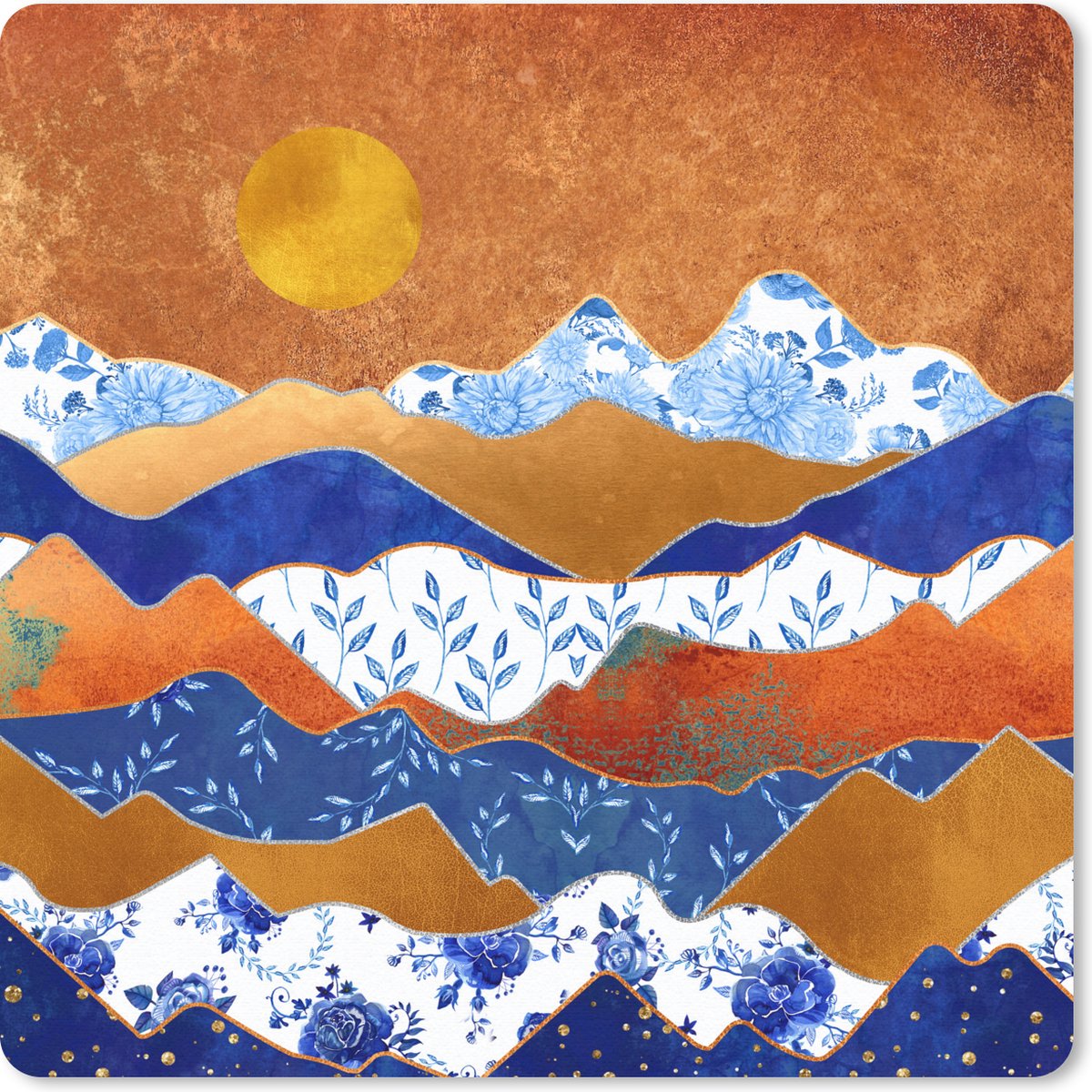 Muismat 20x20 cm - Mousepad Goud - Delfts Blauw - Patronen - Muismatten