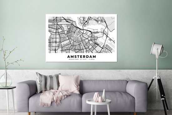 Décoration murale Métal - Peinture Aluminium - Carte - Amsterdam - Pays- Nederland - 120x80 cm - Dibond