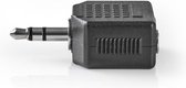 Stereo-Audioadapter - 3,5 mm Male - 2x 3,5 mm Female - Vernikkeld - Recht - ABS - Zwart - 10 Stuks - Polybag