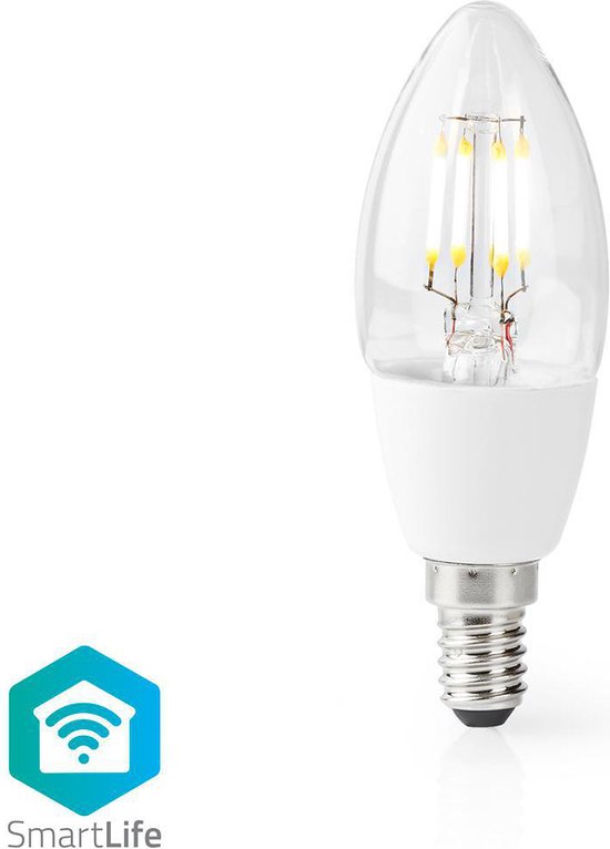 Nedis SmartLife LED Filamentlamp - Wi-Fi - E14 - 400 lm - 5 W - Warm Wit - 2700 K - Glas - Android / IOS - Kaars - 1 Stuks