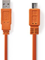 USB-Kabel | USB 2.0 | USB-A Male | USB Micro-B Male | 480 Mbps | Vernikkeld | 1.00 m | Plat | PVC | Oranje | Polybag