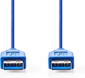 Nedis USB-Kabel - USB 3.2 Gen 1 - USB-A Male - USB-A Male - 5 Gbps - Vernikkeld - 2.00 m - Rond - PVC - Blauw - Envelop