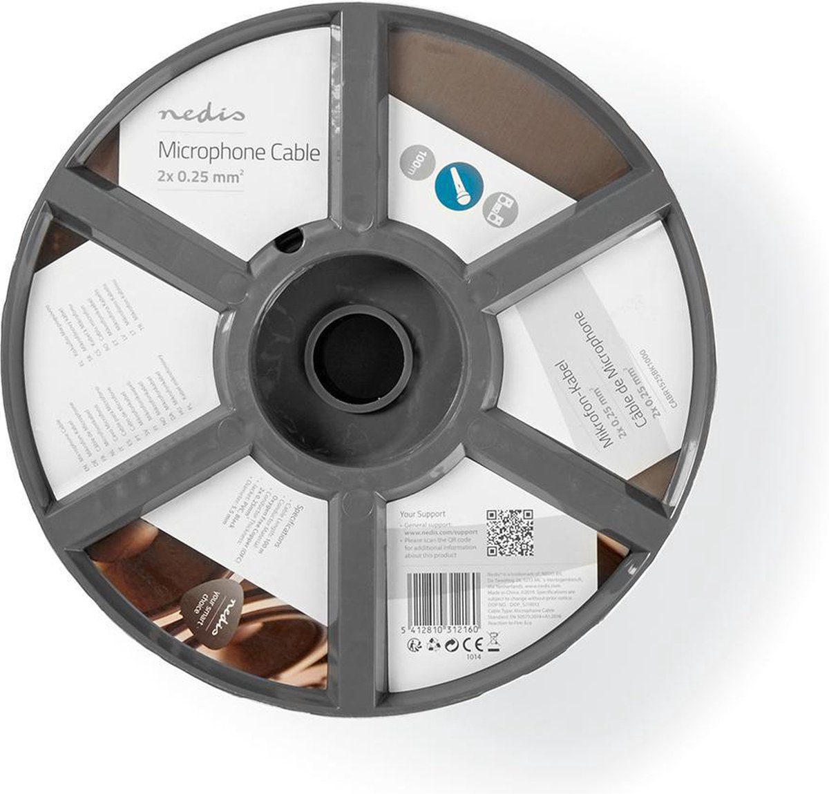 Nedis Microfoonkabel - 2 x 0.25 mm² - Koper - 100 m - Rond - PVC - Zwart - Rol