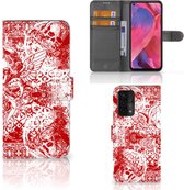 GSM Hoesje OPPO A54 5G | A74 5G | A93 5G Book Style Case Angel Skull Red