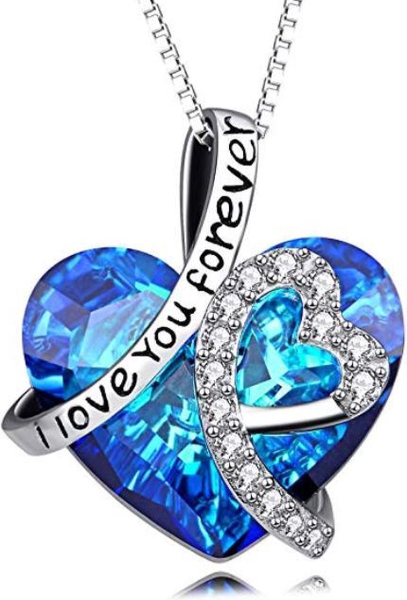 Zilver Blauwe Liefdes Hartje - Lengte 45cm