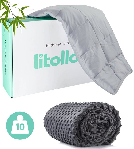 Litollo Verzwaringsdeken 10 kg Met Zachte Buitenhoes – Weighted Blanket – Duurzaam Bamboe Materiaal – Grijs – 150x200cm