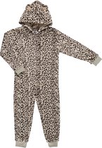 Zachte luipaard/cheetah print onesie voor dames wit maat L/XL - Jumpsuit huispak met dierenprint