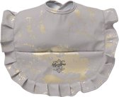 Bjällra of Sweden Slabbetje junior polyester grijs/ goud - slabbetje met opvangbakje - etenstijd - eten - baby - dreumes - peuter - kleuter - 0-4 jaar - bib - grey/gold