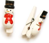 Cadeauknijpertjes | Sneeuwman | Wit | Zwart | Rood | Hout | 25 stuks | Gelukspoppetjes | Lucky Dolls | Cadeauversiering Kerst | Sluitclip |  Cadeau Tags | Gift Tags | Cadeau Etiket