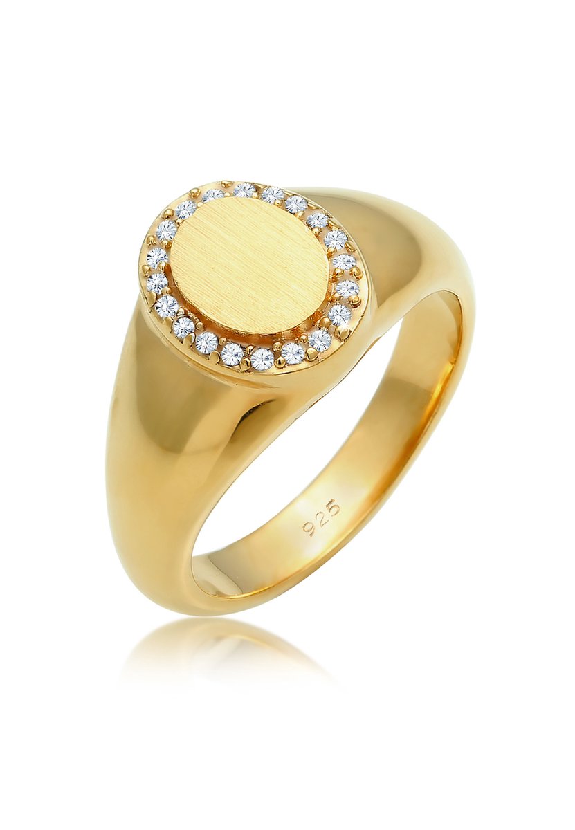 Elli PREMIUM - Ring - Elli PREMIUM Ring Dames Signetring Elegant met kristallen in 925 Sterling Zilver Verguld - Dames