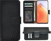 Xiaomi Mi 10T 5G Hoesje - Bookcase - Portemonnee Hoes Echt leer Wallet case Croco Zwart