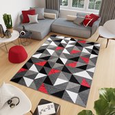 Tapiso Firet Vloerkleed Rood Zwart Rood Grijs Geometrisch Woonkamer Slaapkamer Tapijt Maat- 250x300