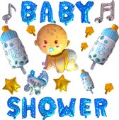 Fienosa Babyshower Ballonnen Versiering Jongen - 23 Items - Blauw Wit