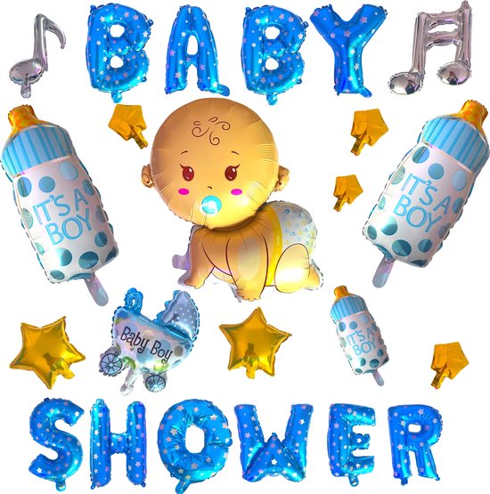 Fienosa Babyshower Ballonnen Versiering Jongen - 23 Items - Blauw Wit