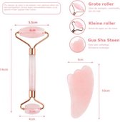 Tel Beauty rozenkwarts roller met Gua Sha steen | Massage | 100% natuurlijk rose quartz | Gezichtsroller | Face roller | Roller | Gezichtsmassage | 2-delige Beauty set