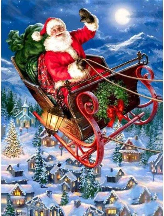 Diamond Painting Kerstmis Kerstman Met Slee In De Sneeuw Unieke Painting 40 X 50 Cm Volledige Bedrukking Ronde Steentjes Direct Leverbaar Christmas Kerst Kerstman Gezelligheid December Kerstboom