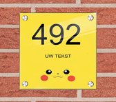 Huisnummer naambord plexiglas 20x20x0,5cm Pikachu design- met naam bedrukken Huisnummerbordjes, Naambordje voordeur, naamplaatje voordeur, huisnummer bord, huisnummer borden