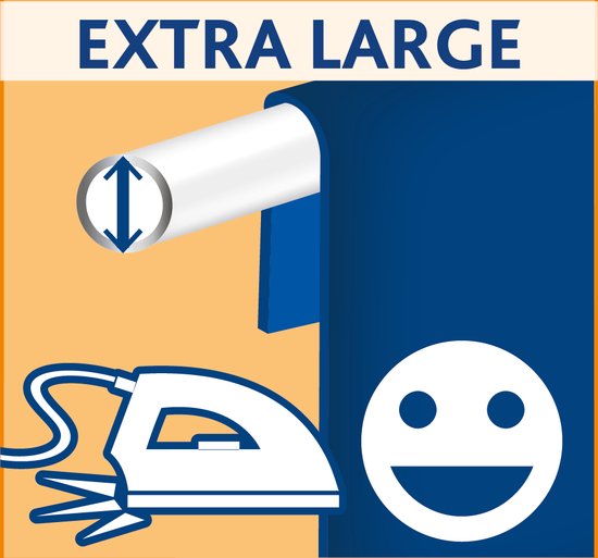 Icône "Extra Large" avec un fer à repasser et un visage souriant.