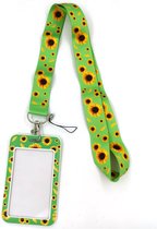Badgehouders - pashouder met keycord zonnebloemen groen - uitschuifbaar - sleutels en passen - telefoonkoord