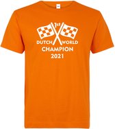 Kids T-shirt oranje 1st Dutch World Champion 2021 | race supporter fan shirt | Formule 1 fan kleding | Max Verstappen / Red Bull racing supporter | wereldkampioen / kampioen | racing souvenir