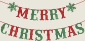 Slinger Kerst – Merry Christmas Rood / Groen Glitter - Sneeuwvlok - Vlag - Banner - Slinger - Guirlande | Kerstfeest - Kerst - Decoratie – Kerstversiering - Christmas | Karton